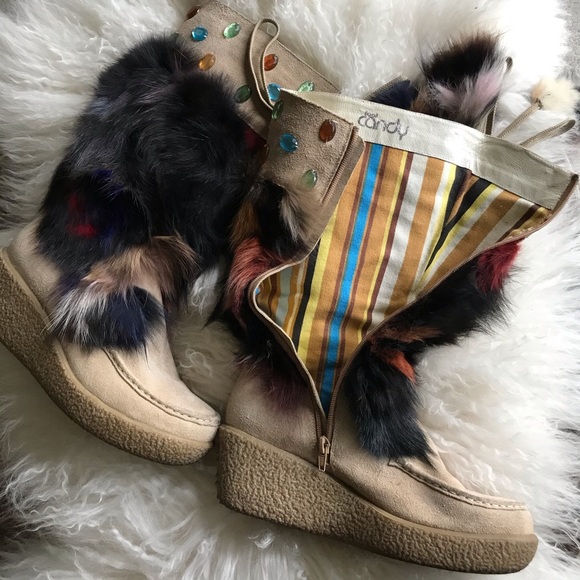 Foot Candy Colorful Fur Embellished Boots - Picture 2 of 8